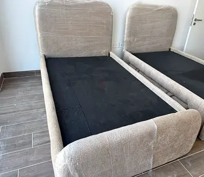 Single Fabric Beds with Headboards - and storage Light Beige