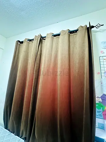 Thick Brown Velvet Eyelet Curtains (Pair) - Good Condition