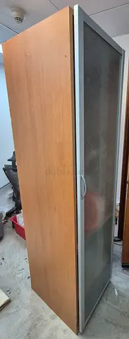 IKEA Tall wooden storage cabinet with frosted glass door - good condition