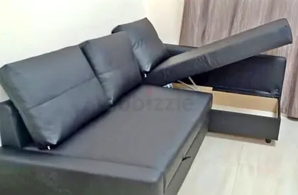 Black Faux Leather L-Shape Sofa Bed with Storage