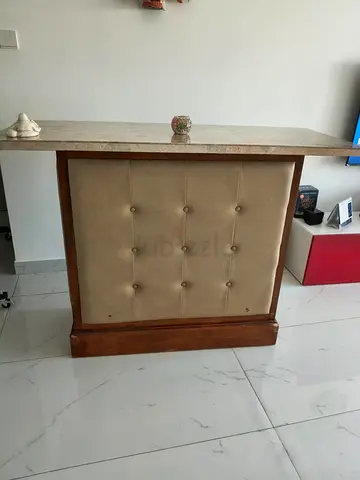 Elegant Home Bar Counter / Pub Table with Marble Top & Built-in Wine Racks