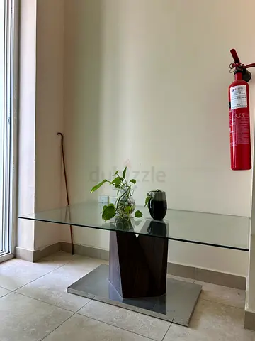 Glass Top Console Table with Wood Base