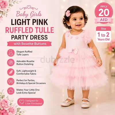 Light Pink Ruffled Tulle Party Dress for Baby Girls (1-2 yrs)