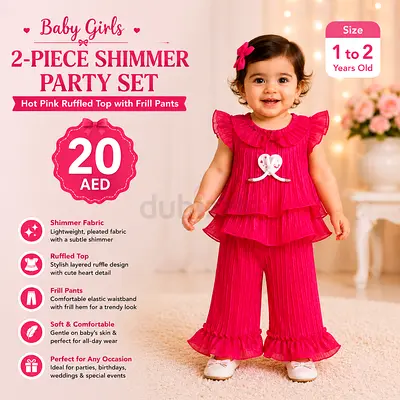 Baby girls 2-piece shimmer party set - size 1-2 years, hot pink
