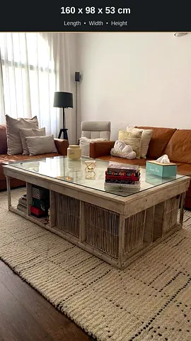 Coffee table (white wood & glass)