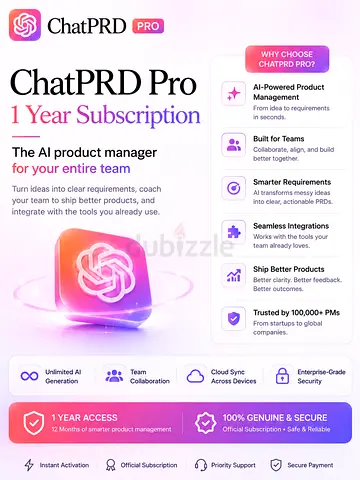 ChatPRD Pro 1-Year AI Product Management Subscription (Instant Activation)