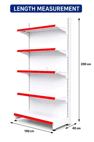 Gondola Retail Display Shelving Unit 200cm x 100cm x 35/40cm (White/Red)-5 Level