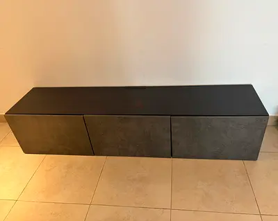 Low modern TV cabinet / media console with storage - dark finish