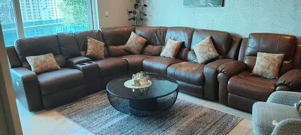 Large Brown Leather Corner Recliner Sofa - 6-Seater, Good Condition prices are negotiable