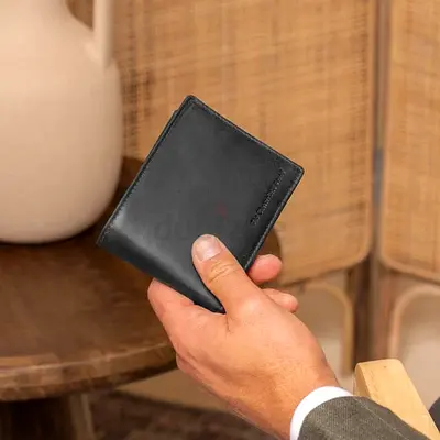Genuine Black Leather Bifold Wallet Slim Design