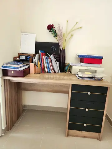Wood Finish Study Desk with 4 Drawers - Good Condition