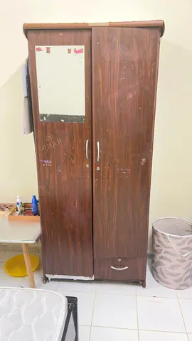 Used 2-door Wooden Wardrobe with Mirror - Good for Storage