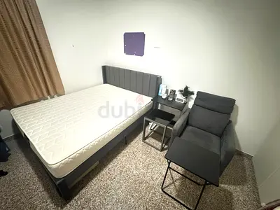 Queen Bed Frame with Mattress, Nightstand and Recliner Chair - Used