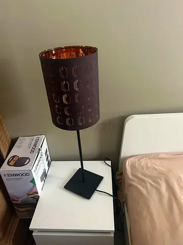 Modern brown table lamp with patterned shade