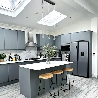 Modern grey kitchen island