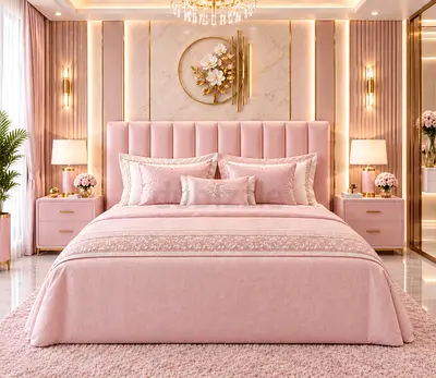 Pink Upholstered Queen Bed with storage bed - Elegant queen size bed luxury