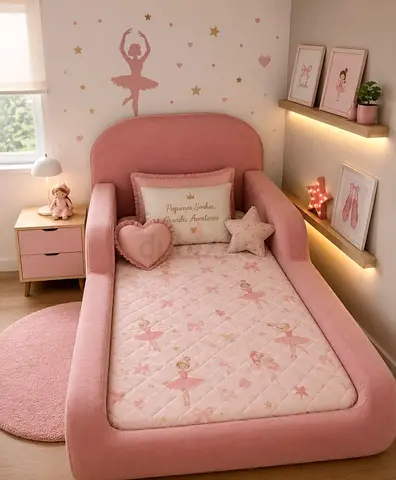 New stylish 90*190 pink boucle bed for kids