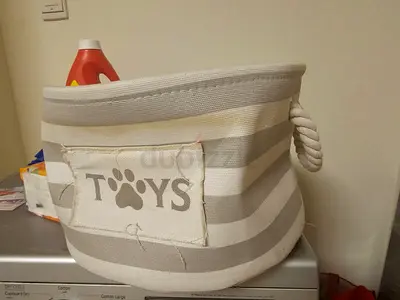 Striped Fabric Storage Basket for Toys / Laundry - Light Grey
