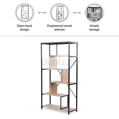 Open-back Engineered Wood & Metal Shelving Unit - 5 Tier