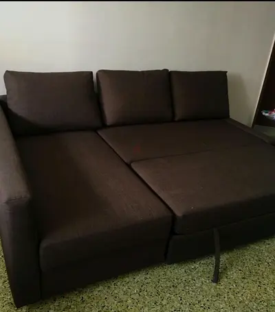Brown fabric 3-seater sofa bed - good condition