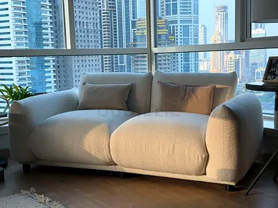 Comfortable 2-Seater Bouclé Sofa in Cream from Homekode — Excellent Condition