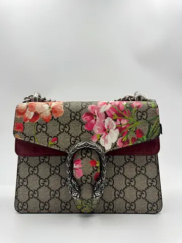 Gucci Beige/Maroon GG Supreme Blooms Canvas and Suede Mini Dionysus Shoulder Bag