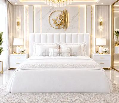 Luxurious White queen Bed with Upholstered Headboard storage bed and luxury Queen size bed