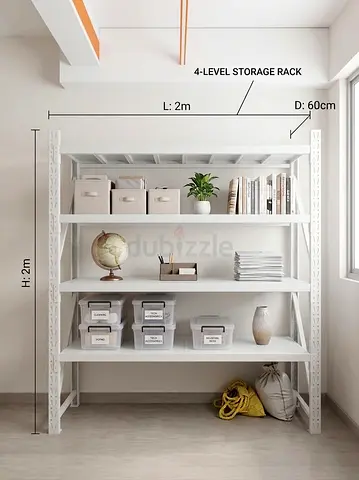 Heavy Duty 4-Tier Steel Storage Rack 2m x 2m x 0.6m (White)