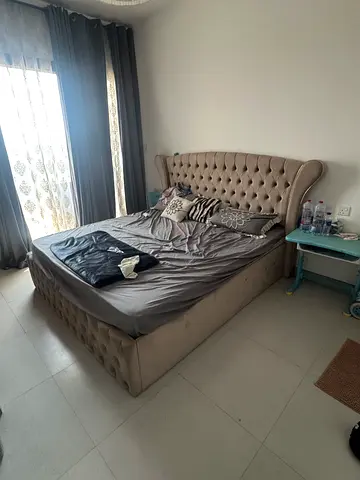 Modern Tufted Bed Frame with High Headboard and Sofa L shape Need cleaning only