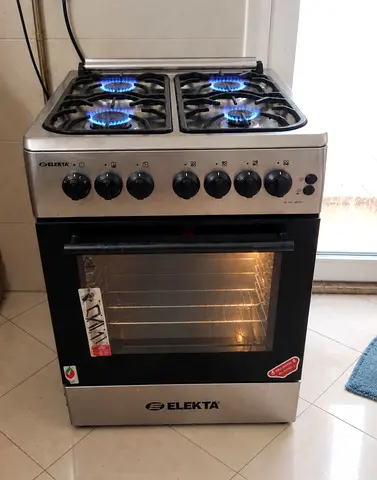 Elekta freestanding gas stove with oven - 4 burners, stainless steel