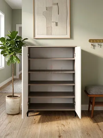 White & Grey shoe Cabinet with 5 Shelves