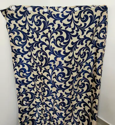 Blue and Cream blackout Curtain Panel - 4 pieces for two window full size with rod.