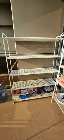 White Metal Storage Shelving Unit - 4 Tiers, Good Condition