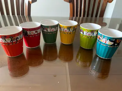 Brand New Set of 6 colorful ceramic chai / tea cups