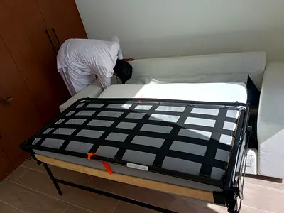 Foldable Single Metal Guest Bed with Mattress - Good Condition