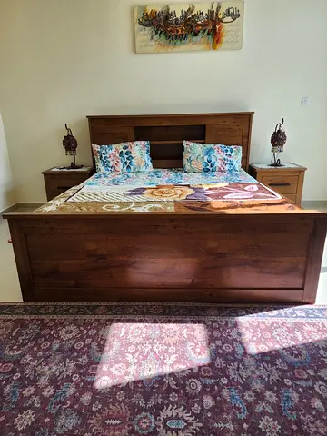 Solid Wood Queen Bed with Headboard Storage,mattress,side Tables& Dressing table- complete set