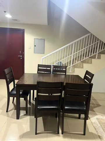 Solid Wood 6-Seater Dining Table with Chairs - Dark Brown