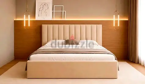 King Bed with Mattress Padded Headboard - Modern Design
