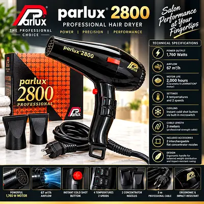 Parlux 2800 Professional Hair Dryer – Excellent Working Condition
