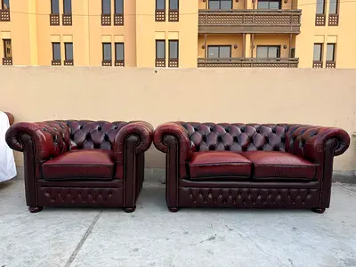 Sofa Red Chesterfield Genuine Leather 2+1