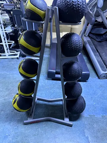 Set of 6 Medicine Balls and Slam baII with Rack - Used Gym Equipment