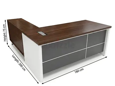 L-shaped Executive Office Desk with Return - Walnut & White, 200cm x 180cm