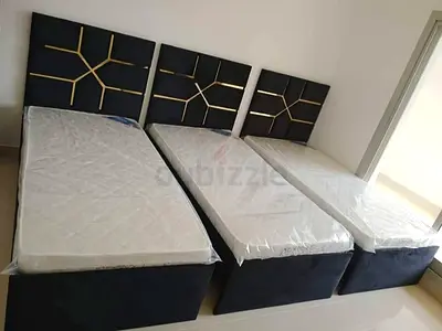 Three Single Beds with Mattresses and Modern Headboards - Excellent Condition