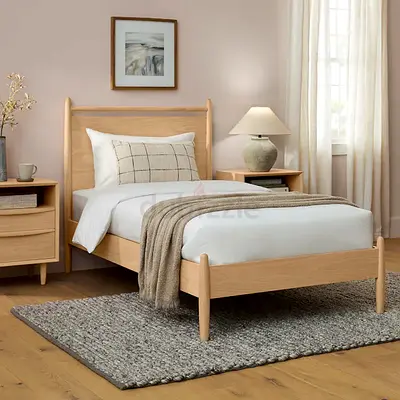 Light natural oak finish twin mdf bed