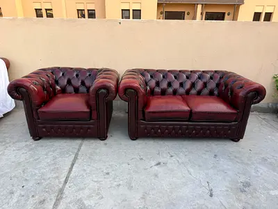 Sofa Chesterfield Genuine Leather Red 2+1