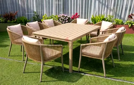 8-Seater Outdoor Dining Set with Rectangular Table and Wicker Chairs