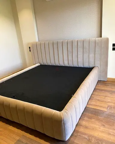 Modern Upholstered Bed Frame with Fluted Headboard