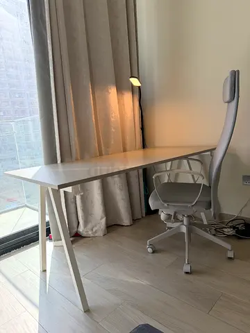 White modern study desk with ergonomic chair - excellent condition