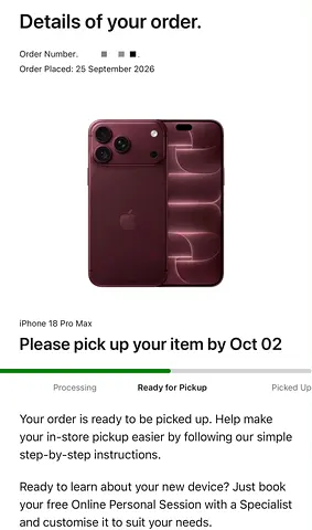 Apple iPhone 18 Pro Max - Brand New (Pickup Notice)