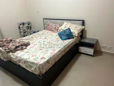 Modern Queen Sized Bed Frame with Padded Headboard and Mattress